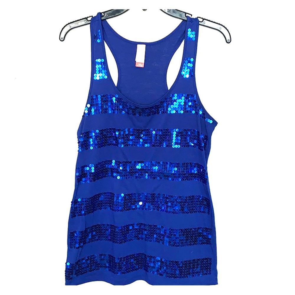 Blue sequin tank top